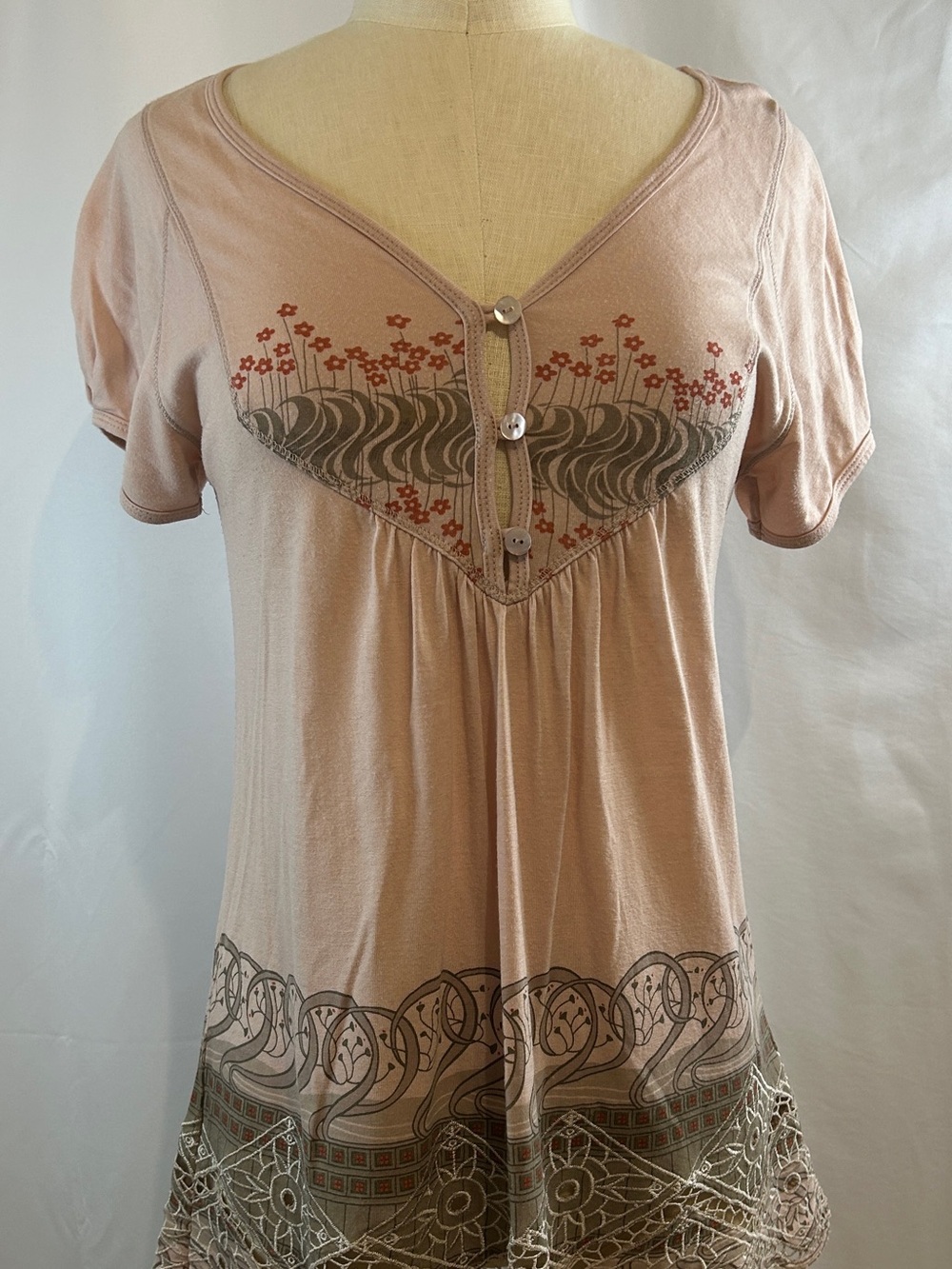 Anthro Tiny Pink & Gray Short Sleeve Top size small
